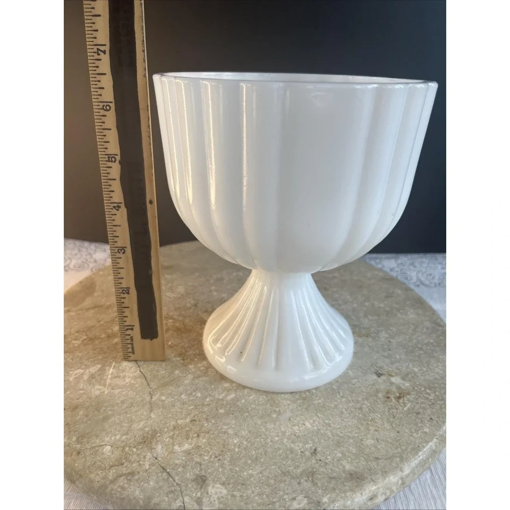 Vintage 1960's White Milk Glass 2pound  Ribbed Compote Pedestal Vase